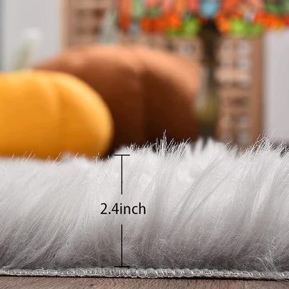 ORINOVA Light Gray Washable Fuzzy Fur Runner Rugs - Image 2
