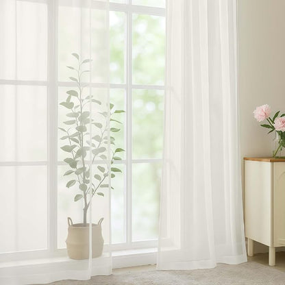 Ivory Sheer Curtains 78 Inches Long 2 Panels Set, Ivory Sheer Curtain - Image 6