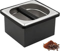 Espresso Knock Box, Coffee Knock Box for Espresso Grounds Disposal, Large Capacity, Equipped with Noise, Reduction Rubber Ring & Steel Holder, Ideal Tool for Espresso Machines, Black (Small)
