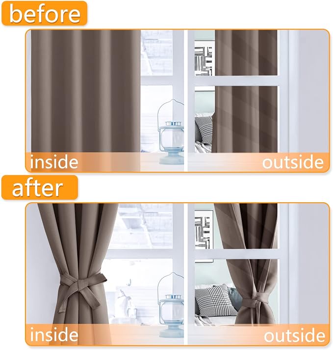 Grommet Blackout Curtains for Bedroom, 70 x 63 Inches Tan, 2 Panels | hermal - Image 4