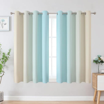 Aqua and Beige Ombre Blackout Curtains - Image 2