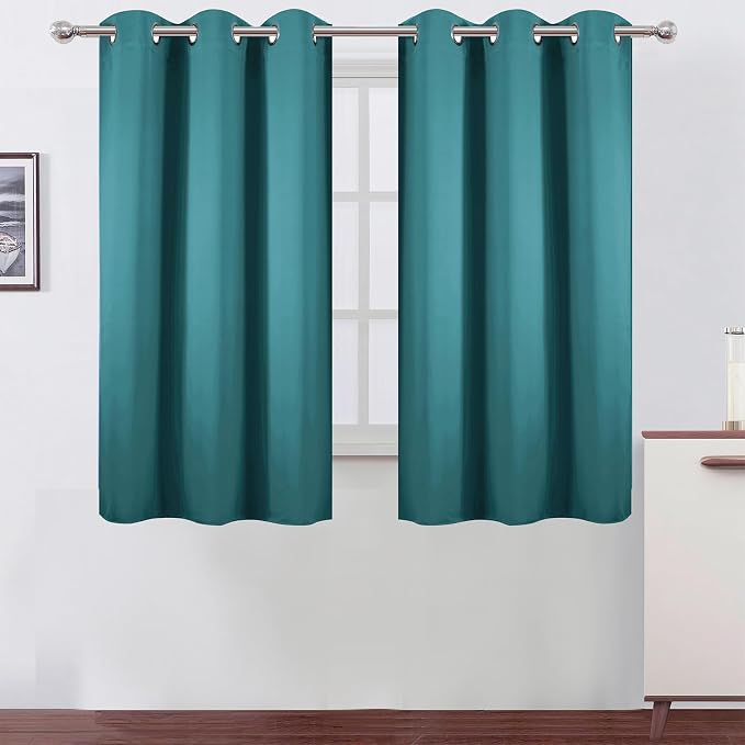Sea Teal Blackout Curtains 42 x 54 Inch Length Set of 2 Panels Grommet Bedroom by Lemomo