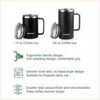 24 oz stainless steel glass with handle double-wall insulation, easy to hold and clean, suitable for coffee, beverages, cola, protein powder, beer Navy