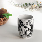 16oz Black and White Boho Floral Mug - Unique Coffee Mugs and Tea Cup, Novelty Ceramic Cups Gifts for Women and Men.