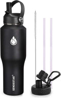 SENDESTAR Water Bottle 32oz,2 Lids(Straw lid),Wide Mouth Stainless Steel Vacuum Insulated Double Wall Keep Liquids Cold or Hot All Day,Sweat Proof Sport Design,Fit Car Cup Holder(Black)