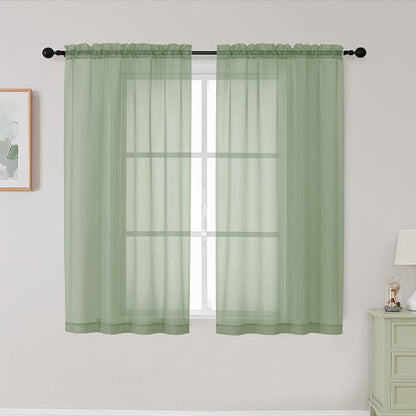 Sage Green Sheer Curtains for Bedroom Living Room 45 Inch Length 2 Panels by WelvetBLK