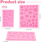 2 Pcs Rose Flowers and Leaves Chocolate Fondant Candy Silicone Molds for Cupcake Toppers, Crafting Projects, Wedding and Birthday Cake Decoration