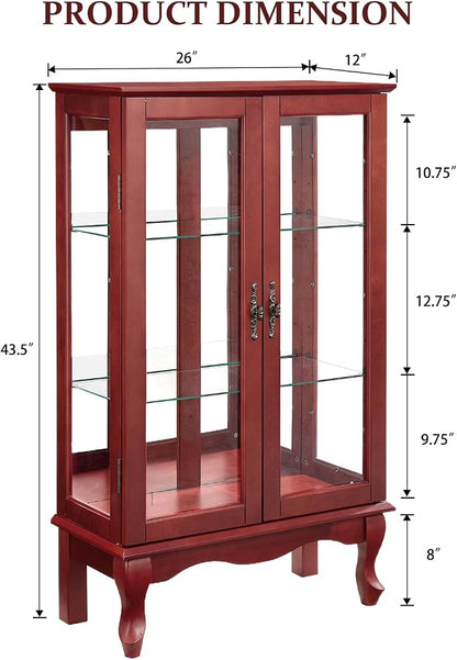 Curio Cabinet With Lighted Tall Leg Glass Door, Antique Display With Mirrored - Image 2