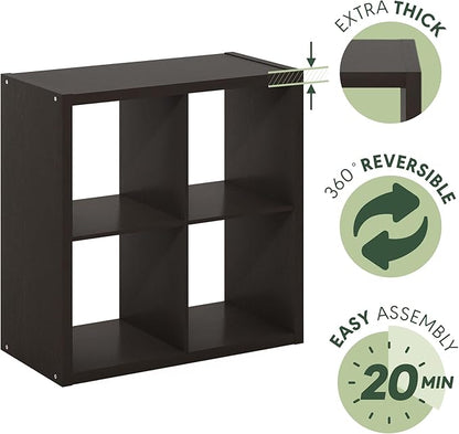 Furinno CUBICLE Book Shelf, 4-Cube Bookshelf, Extra Thick Frame Reversible - Image 6