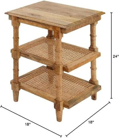 Chesterfield Wood & Cane Accent Table in Brown - Image 3