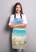 Caribbean Samana Beach Adjustable Bib Apron, Starfish Sea Shells Cooking Kitchen Apron for Men Women