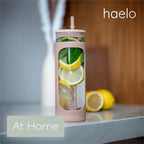 haelo 20oz Glass Tumbler Water Bottle, Iced Coffee Cup with Straw, Silicone Protective Sleeve, Bamboo Lid Reusable BPA Free (Sage Green)
