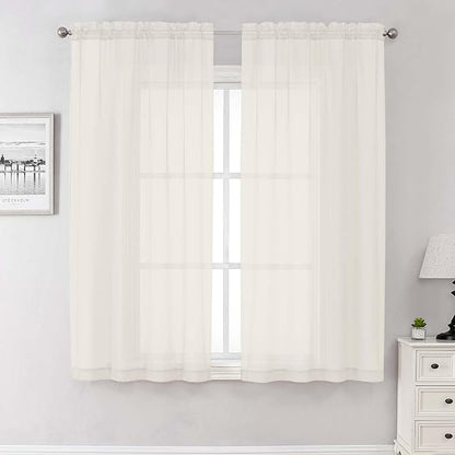 Ivory Sheer Curtains 68 Inch Length 2 Pcs, Light Filtering Rod Pockets Bedroom by Lecloud