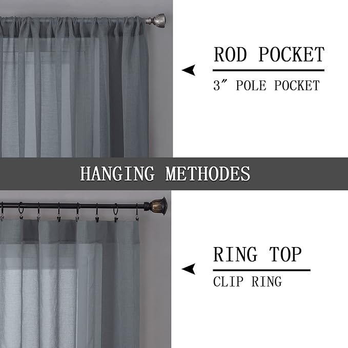 Tollpiz Short Sheer Curtains Linen Textured Living Room Curtain Sheers Light - Image 5