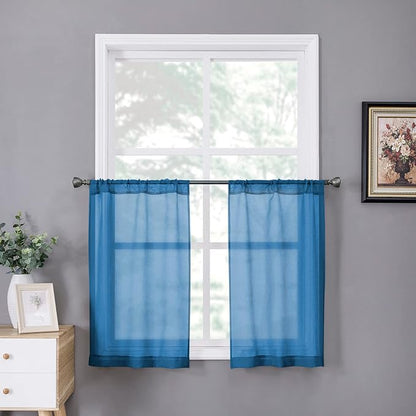 Tollpiz Short Sheer Tier Curtains Linen Textured Half Kitchen Curtain Sheers by Tollpiz