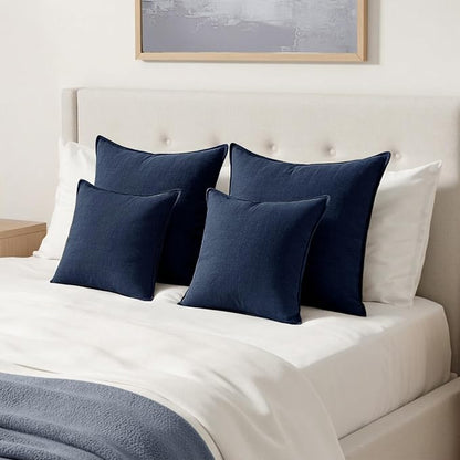 MIULEE Decorative Linen Pillow Covers 22x22 Inch Navy Blue | Boho Farmhouse​ - Image 4