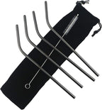 Gugrida Metal Straws Stainless Steel Straws 8.5" Drinking Straws Reusable 4 Set - Ultra Long Muti Color-Cleaning Brush for 20/30 Oz for Trail Tumblers Yeti RTIC SIC Ozark (4 Bent|1 Brush）