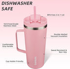 BJPKPK Insulated Tumbler with Handle, 22oz Insulated Tumblers with Lid and Straw, Stainless Steel Metal Water Bottles, Coffee Travel Mugs, Cups, Light Pink