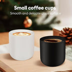A set of 2 matte black ceramic espresso cups, thickened cup walls, slanted mouth design, each with a capacity of 3 ounces, hand washable only