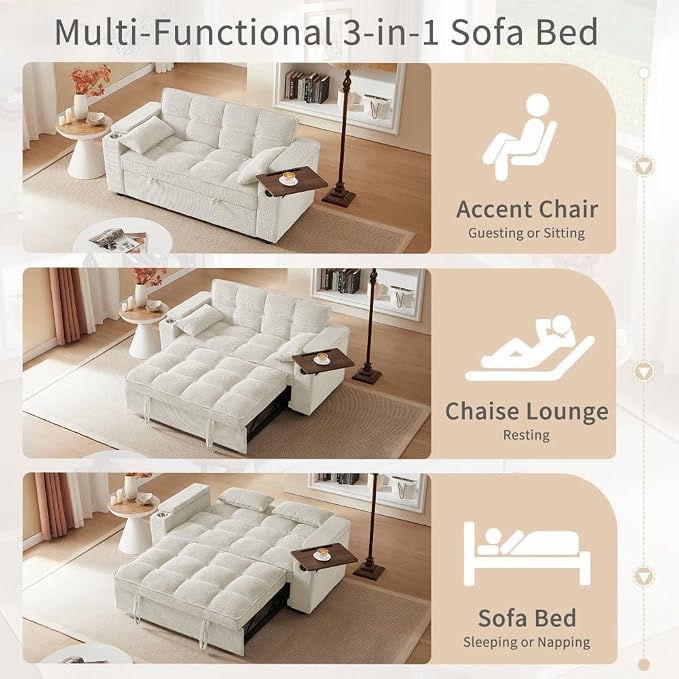 oaaktu Large Size Convertible Sleeper Sofa Bed, Polka dot Velvet Pull Out Futon - Image 4