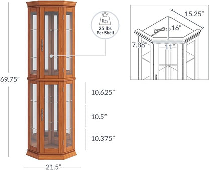 BELLEZE Lighted 3-Side Glass Display Curio Cabinet w/Tempered Glass Doors and - Image 2