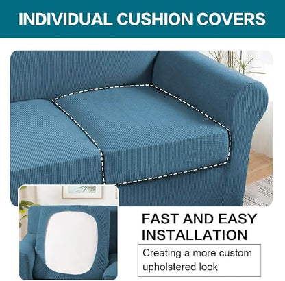 Turquoize 4 Piece Sofa Covers for 3 Cushion Couch Sofa Slipcover Soft Couch - Image 5