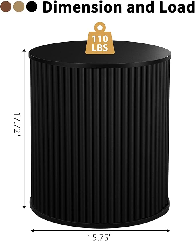 AVZEAR Small Round Side Table Fluted Night Stand Set of 2, Mid Century Modern - Image 2