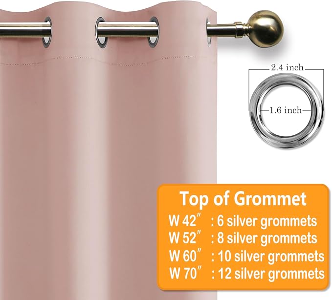 Grommet Blackout Curtains for Bedroom, 42 x 84 Inches Long, Blush | Thermal - Image 5