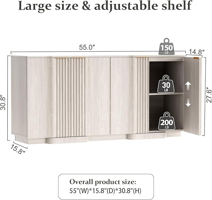 Brafab Buffet Cabinet, Wood Fluted Credenza - Image 2