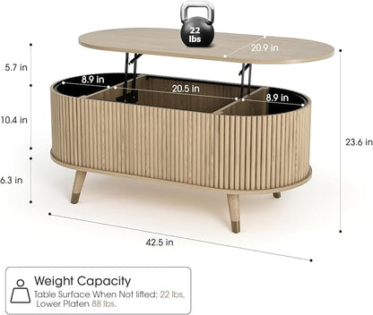 SULIVES Oval Coffee Table with Storage, Small Fluted Center Table - Image 2