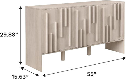 Walker Edison Contemporary Detailed 3-Door Sideboard 55 Inch Ivory Oak - Image 3