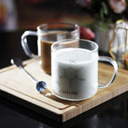 LUXU Glass Coffee Tea Mugs Set of 2,Clear Coffee Cups for Hot or Cold Beverages,Large Wide Mouth Drinking Glasses,Great for Mocha,Latte,Milk,Cappuccino,Water and Juice -14 oz