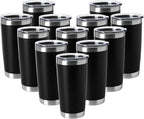 HASLE OUTFITTERS 20oz Tumblers Stainless Steel Mugs with Lid Double Wall Vacuum Insulated Coffee Cups for Cold & Hot Drinks (20oz-Black, 12 Pack)