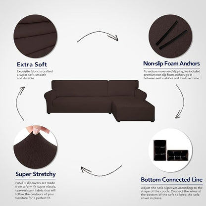 PureFit Stretch Sectional Couch Covers 2 pcs Non Slip L Shape Sofa Cover - Image 3