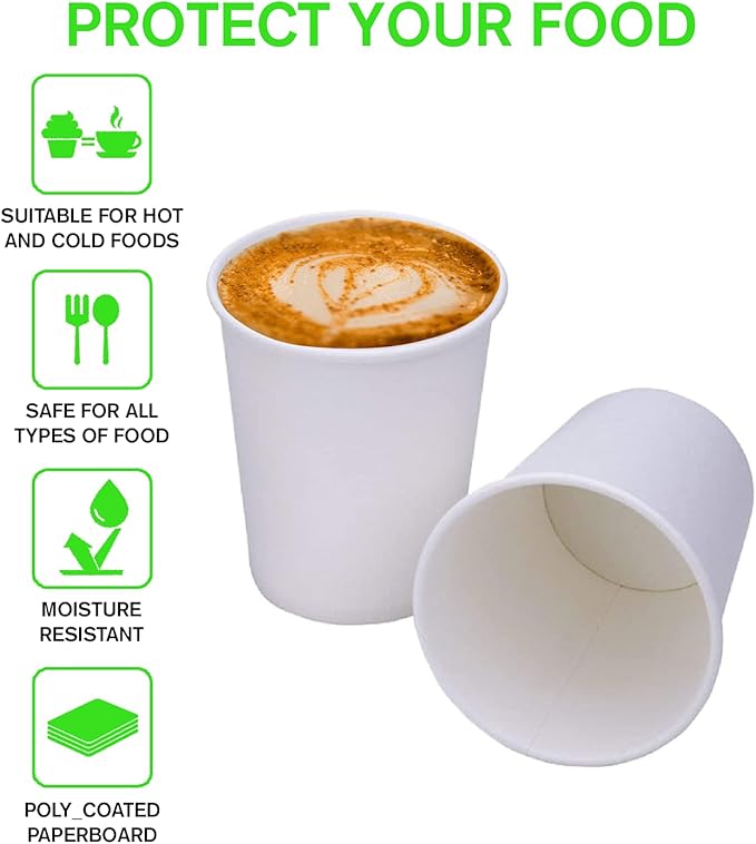Smygoods White Disposable Paper Coffee Cups with Lids (10 OZ, 100 Count) For Hot Beverages, Tea, Espresso, Cocoa - To Go Drink Containers, Café & Office