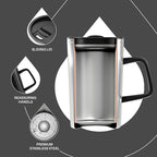 Ideus Vacuum Insulated Coffee Mug, 16oz Reusable Stainless Steel Thermal Double Walled cup with Handle and Slider Lid for Hot & Cold Beverages, BPA Free (Leapord Black)
