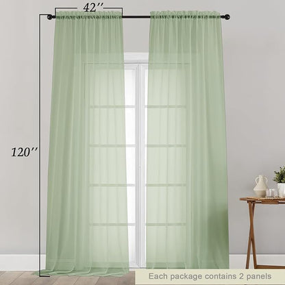 Extra Long Sheer Light Green Curtains - Image 2