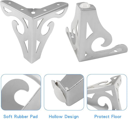 Piutouyar 4 Inch/10cm Hollow Out Furniture Legs Set of 4, Chrome Artistic Metal - Image 4
