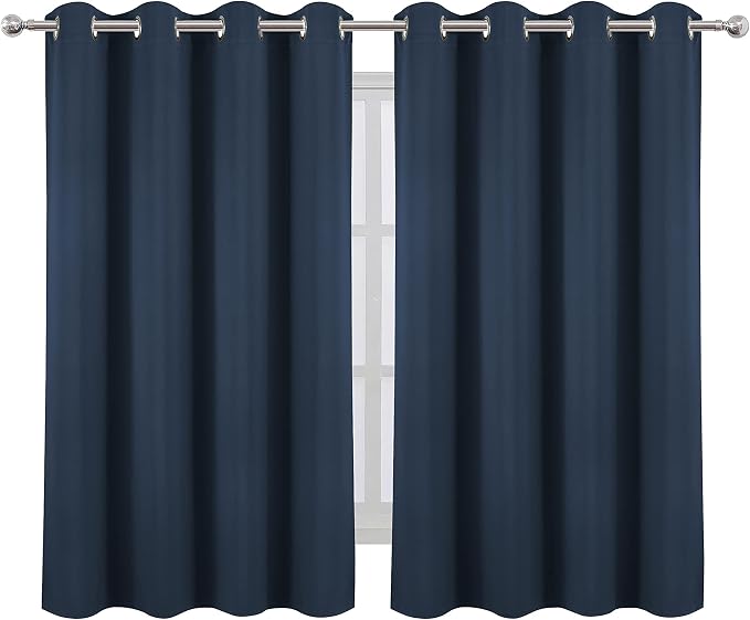 Navy Blue Blackout Curtains/52 x 45 Inch/Set of 2 Panels Room Darkening Short - Image 2