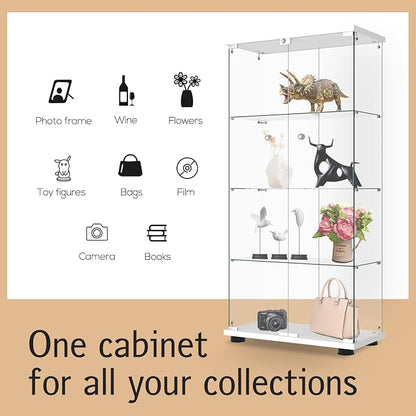 Display Cabinet with Glass Door and Lock, 4-Shelf Fast Installation in 30 Mins - Image 3