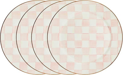 MACKENZIE-CHILDS Enamel Charger Plate, Charger Decoration for Dinner Plates or Home Decor, 12 Inches, Pink-and-White Rosy Check, Set of 4