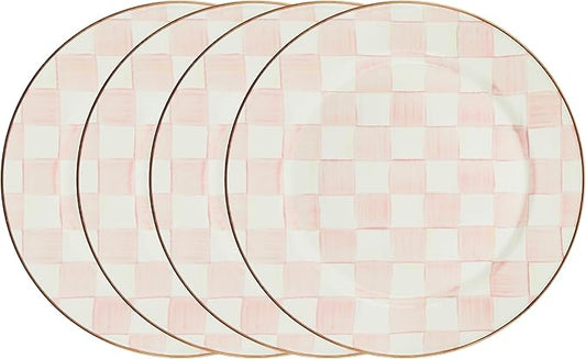 MACKENZIE-CHILDS Enamel Charger Plate, Charger Decoration for Dinner Plates or Home Decor, 12 Inches, Pink-and-White Rosy Check, Set of 4