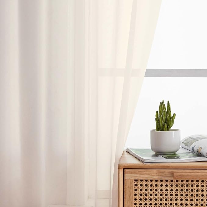 Cream Valances for Windows, Cream Sheer Curtains 14 Inch Length 2 Pack Kitchen - Image 8