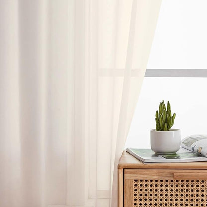 Cream Sheer Curtain for Bedroom Living Room 72 Inches Long 2 Panels Set - Image 6