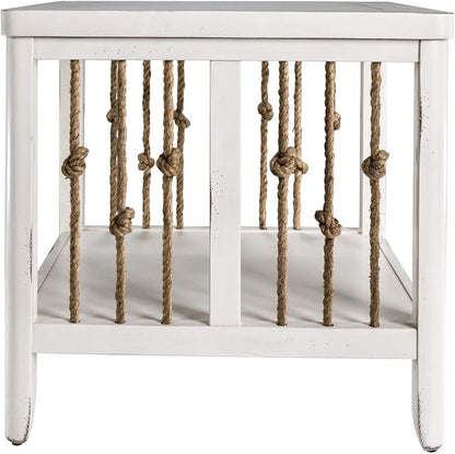Pemberly Row Coastal Wood End Table, Knotted Rope End Panels, Planked Top - Image 4