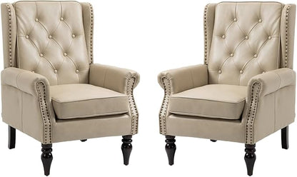 Mid-Century High Wingback Chair Set of 2, Faux Leather Accent Chair Armchair by Lin-Utrend