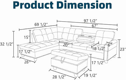 97.5" L Shaped Couch Set Linen, Modular Sectional Couches - Image 2