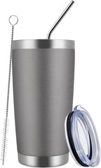 MEWAY 20oz Tumbler Cup Double Wall Vacuum Insulated Travel Mug Bulk, Stainless Steel Tumblers with Lid and Straw, Durable Powder Coated Coffee Cups for Cold & Hot Drinks (Cold Grey, 1)