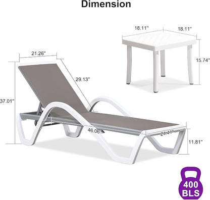 PURPLE LEAF Patio Chaise Lounge Chair Set Outside Aluminum Plastic Stackable - Image 2
