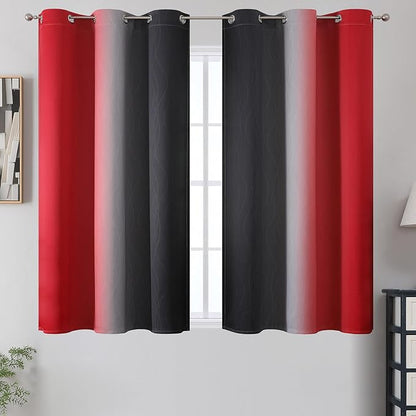 Red and Black Ombre Blackout Bedroom Curtains 54 Inch Long | Room Darkening - Image 2